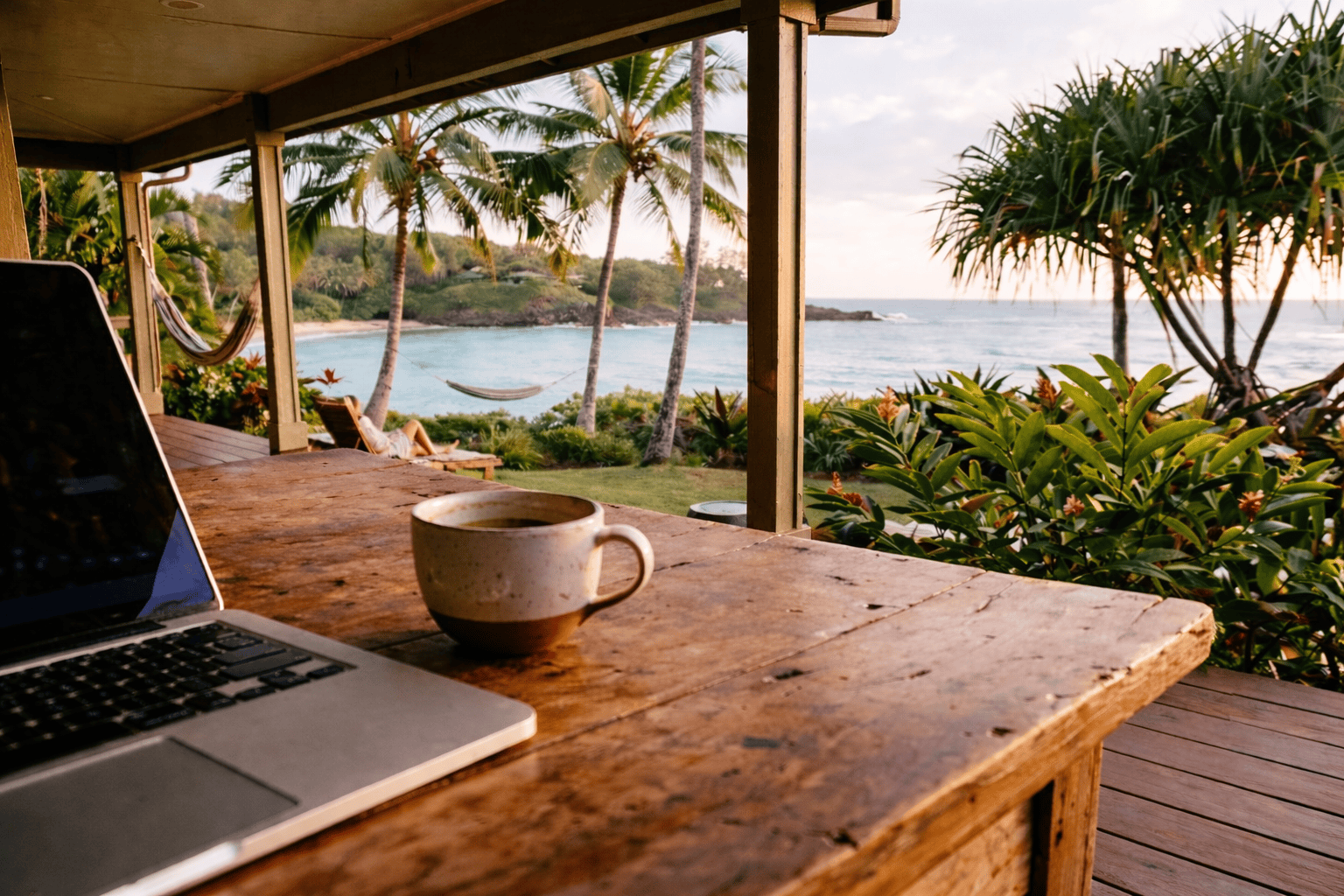 Tropical workspace with beach view (1)